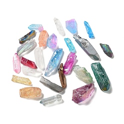 Mixed Color Electroplated Natural Quartz Pendants, Faceted, Nuggets Charms, Mixed Color, 17.5~41x5~16x5.5~14mm, Hole: 0.9~1.6mm, about 36pcs/100g