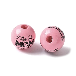 Слово Тема дня матери печатные деревянные европейские бусины, бусины с большим отверстием, круглые, я люблю тебя, мама, слово, 16.5x14.5 мм, отверстие : 4 мм