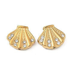 Shell Shape 304 бусины из нержавеющей стали со стразами, реальный 18 k позолоченный, формы раковины, 13.5x16x4.5 мм, отверстие : 1.2 мм