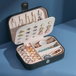 Черный 2 многослойные шкатулки для хранения ювелирных изделий из искусственной кожи, портативные дорожные ювелирные изделия caes для сережек колец ожерелий, чёрные, 16x11x5 см