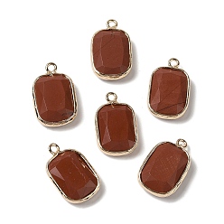 Red Jasper Natural Red Jasper Faceted Pendants, Golden Tone Brass Rectangle Charms, 19x11.5x4mm, Hole: 1.6mm