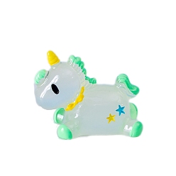 Аквамарин Статуэтки единорога из светящейся смолы для украшения рабочего стола автомобиля, светящиеся в темноте украшения, аквамарин, 24x31 мм