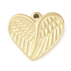 Настоящее золото 18K Ионное покрытие (ip) 304 подвески из нержавеющей стали, сердце с крыльями, реальный 18 k позолоченный, 16x18x4 мм, отверстие : 1.4 мм