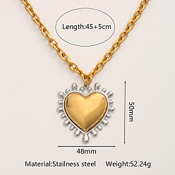 Couleur Dorée & Acier Inoxydable Colliers pendentifs bicolores en acier inoxydable, cœur, or et acier inoxydable Couleur, 304 pouce (17.72 cm)