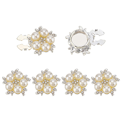 Серебро 4запонки из искусственного жемчуга из сплава, цветок, со стразами, серебряные, 24x23.5x12.5 мм, отверстие : 10x5.5 мм