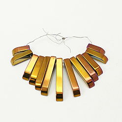 Golden Plated Non-magnetic Synthetic Hematite Beads Strands, Cuboid, Golden Plated, 12~30x4.5mm, Hole: 1mm, 15.7 inch
