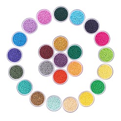 Gemischte Farbe Fgb 13/0 Glasperlen mit Backfarbe der Güteklasse A, Runde, 24 Farben, Gemischte Farbe, 2.3x1.5 mm, Bohrung: 1 mm, über 1700pcs / Farbe, ca. 40800 Stk. / Kasten