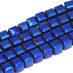 со Синим Покрытием Гальванизировать немагнитных синтетический гематит бисер пряди, граненый куб, с покрытием синим, 6x6x6 мм, отверстие : 2 мм, около 71 шт / нитка, 15.7 дюйм