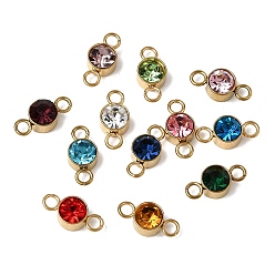 Золотой 12 шт. 304 плоские круглые подвески-подвески из нержавеющей стали со стразами, разноцветные, без свинца, без кадмии и без никеля, золотые, 10.5x5x4 мм, отверстие : 1.8 мм