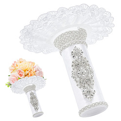 White Polyester & Rhinestone Bouquet Holder, For Wedding Bridal Bouquet, Flower, White, 205mm