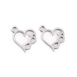 Stainless Steel Color Valentine's Day 304 Stainless Steel Charms, Infinity Heart Charms, Stainless Steel Color, 10x8x1mm, Hole: 1mm