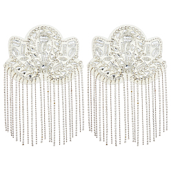 Белый 2шт. кисточка из цветочных страз с фетровыми эполетами, наплечные значки, платина, белые, 174x125x13.5 мм