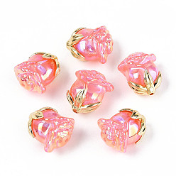 Pink Непрозрачные акриловые бусины с УФ-покрытием, радужный, роза, с фурнитурой из золотого сплава и блестящей пудрой, розовые, 23x20.5x16 мм, отверстие : 1.6~1.8 мм