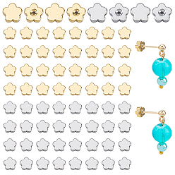 Позолоченный и Цвет Нержавейки 72шт. 2 цвета гайки из нержавеющей стали, цветок, настоящее золото и нержавеющая сталь, 5x5x2 мм, отверстие : 0.8 мм, 36 шт / цвет