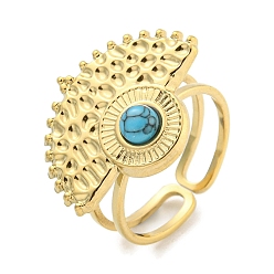 Synthetische Türkis Ionenplattierung (IP) 304 Manschettenringe aus synthetischem Türkis aus Edelstahl, Fächerringe für Damen, echt 18 k vergoldet, 22.5x17.5 mm, Innendurchmesser: verstellbar