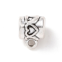 Antique Silver Tibetan Style Alloy Tube Bails, Loop Bails, Hanger Links, Column with Heart, Antique Silver, 11x9x9mm, Hole: 1.8mm, Inner Diameter: 5mm, 337Pcs/500g