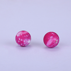 Magenta Printed Round Silicone Focal Beads, Magenta, 15x15mm, Hole: 2mm