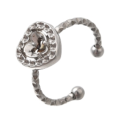 Нержавеющая Сталь Цвет Сердце 304 компоненты регулируемого манжетного кольца из нержавеющей стали, настройки зубчатых колец, цвет нержавеющей стали, лоток : 4.5x5 мм, Сердце: 10x10 mm