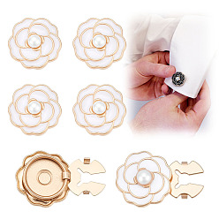 Белый 6 шт. запонки из сплава цветочной смолы, пряжки для шалей и накидок, для аксессуаров для одежды, золотые, белые, 20x10.5 мм, отверстие : 4 мм