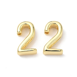 Настоящее золото 18K Прелести латунных слайд, без свинца и без кадмия, долговечный, стойки покрытие, число 2, реальный 18 k позолоченный, 16x9.5x5 мм, отверстие : 10.5x2.3 мм