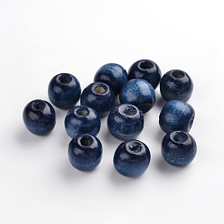 Marine Blue Natural Maple Wood Beads, Dyed, Round, Marine Blue, 12x10.5mm, Hole: 3mm, about 1800pcs/1000g