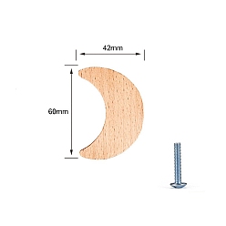 Moon Wood Drawer Knobs, Cabinet Handle, with Screw, Moon, 60x42mm