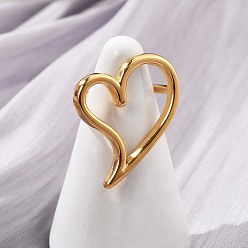 Золотой 304 из нержавеющей стали манжеты кольца, сердце, золотые, внутренний диаметр: 15.5x17 мм