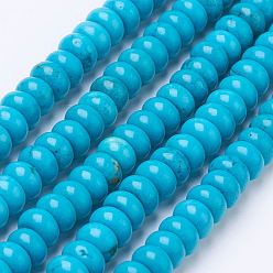 Бирюза Бусы из натурального магнезита, окрашенные, рондель, бирюзовые, 6x3.5 мм, отверстие : 1 мм, около 105 шт / нитка, 15.7 дюйм