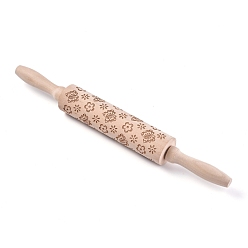 Butterfly Wooden Rolling Pin, Engraved Embossing Rolling Pin, for Baking Embossed Cookies, Kitchen Tool, BurlyWood, Flower, Butterfly Pattern, 35x4cm