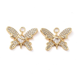 Golden Rack Plating Brass Micro Pave Cubic Zirconia Pendants, Long-Lasting Plated, Cadmium Free & Lead Free, Butterfly, Golden, 17x21.5x5mm, Hole: 2mm