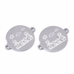 Нержавеющая Сталь Цвет Устойчивы к потускнению 201 соединители из нержавеющей стали, плоские круглые с человека, семья, цвет нержавеющей стали, 16x21x1 мм, отверстие : 1.4 мм