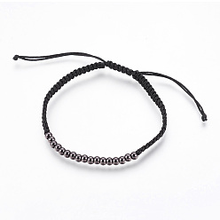 Черный Цвет Металла Регулируемые латунные плетеные браслеты из бисера, браслет из нейлона с квадратным узлом, металлический черный , 2 дюйм (5 см)