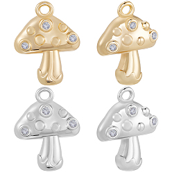 (52) Непрозрачная лаванда 8 шт 2 цвета кулоны из латуни, микропаве, циркония, грибы чары, разноцветные, 13.5x10.5x5 мм, отверстие : 1.2 мм, 4 шт / цвет