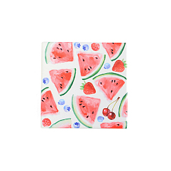 Watermelon Porcelain Cup Mats, Coasters, with Anti-slip Cork Bottom, Water Absorption Heat Insulation, Square with Fruit, Watermelon Pattern, 108x108mm
