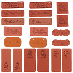 Chocolate PU Leather Labels, Handmade Embossed Tag, with Holes, for DIY Jeans, Bags, Shoes, Hat Accessories, Mixed Shapes, Chocolate, 50pcs/set