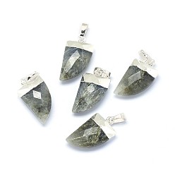 Labradorit Natur Labradorit Anhänger, mit langlebigen Messingbeschlägen, facettiert, Scheide, Silberfarbe überzogen, 19.5x11x5 mm, Bohrung: 3.5x5.5 mm