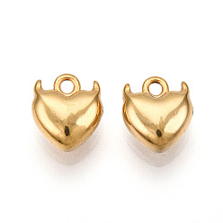 Настоящее золото 18K 304 прелести нержавеющей стали, ионное покрытие (ip), амулет дьявольского сердца, реальный 18 k позолоченный, 8x7x4 мм, отверстие : 1.2 мм