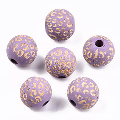Средняя Орхидея Расписные бусы из натурального дерева, лазерная гравировка, круглый с леопардовым принтом, средне орхидеи, 15~16x15 мм, отверстие : 4 мм