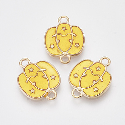 Gold Light Gold Tone Alloy Links connectors, with Enamel, Pumpkin, Gold, 20.5x15x1.5mm, Hole: 2mm