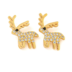 Настоящее золото 18K Рождественская тема латунные подвески с прозрачным кубическим цирконием, олень, реальный 18 k позолоченный, 13.5x11x4 мм, отверстие : 3.5x1.5 мм
