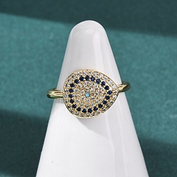 Teardrop Латунные микропаве кубические цирконии манжеты открытые кольца для женщин, стойки покрытие, долговечный, без свинца и без кадмия, реальный 18 k позолоченный, слеза, 11 мм, внутренний диаметр: 16 мм