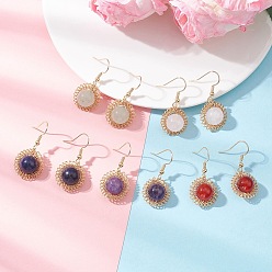 Смешанные камни Серьги-подвески с драгоценными камнями и цветами, с  латунными крючками для серег, золотые, 33x17.5 мм