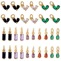 (52) Непрозрачная лаванда 30 шт. 3 стили латунные микро-паве кубические циркониевые подвески, очарование камня, реальный 18 k позолоченный, разноцветные, 8~10x3~7x3 мм, отверстие : 3~3.5 мм, 10 шт / стиль
