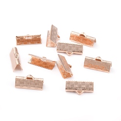 Rose Gold 304 Stainless Steel Ribbon Crimp Ends, Rose Gold, 7x15x5.5mm, Hole: 1.5mm