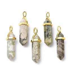 Счастный Нефрит Подвески из нефрита, с произвольным латунным кулоном с шестигранной головкой для бусинок, золотые, пуля, 38.5~40x12~12.5x10~11 мм, отверстие : 3x4.5 мм