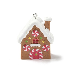 Дом Подвески из непрозрачной смолы на рождественскую тематику, с железной платиной петлей, дом, 40.5x32.5x18.5 мм, отверстие : 2 мм