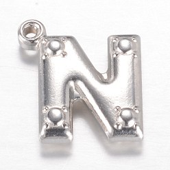 Letter N Устойчивые к потускнению 201 подвески из нержавеющей стали, Письмо N, цвет нержавеющей стали, 15x14x3.8 мм, отверстие : 1.2 мм