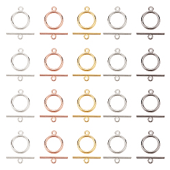 Mixed Color Tibetan Style Alloy Toggle Clasps, Flat Round, Cadmium Free & Nickel Free & Lead Free, Ring, Mixed Color, Ring: 15x2mm, Hole: 2mm, Bar: 21mm, Hole: 2mm, 250sets/box