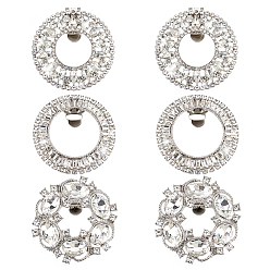 Платина 6шт 3 стили сплав горный хрусталь пряжки клипсы для обуви, платина, 51~52.5x49~50.5x9.5~11.5 мм, 2 шт / стиль