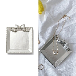 Квадрат Поднос для ювелирных изделий из смолы в стиле ретро, Подставка для хранения серег, ожерелья, браслета, бантом, квадратный, 94.5x88x22 мм, внутренний диаметр: 61x61 мм